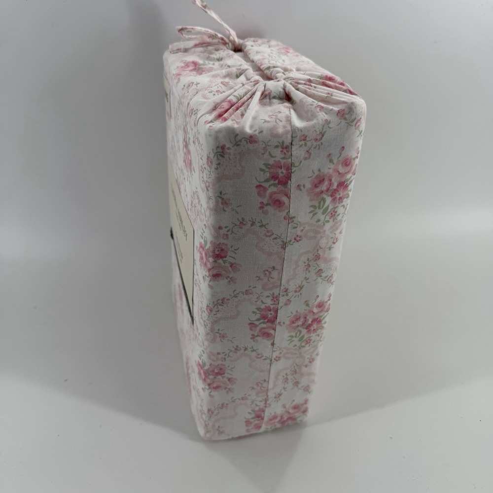 NWT LAURA ASHLEY Evie King Size Pink / Green Floral Cotton Percale Sheet Set - Picture 2 of 4